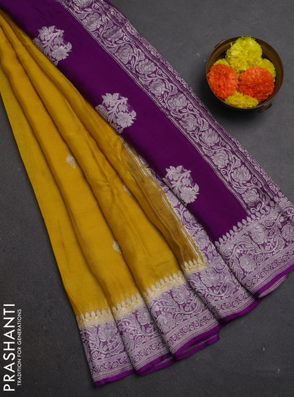 Yellow & Purple Banarasi Chiffon Saree - Buttas