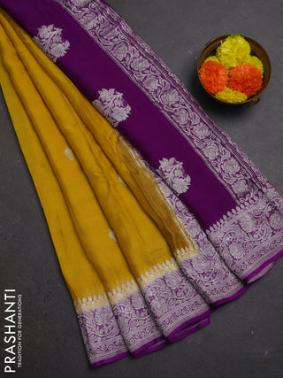 Yellow & Purple Banarasi Chiffon Saree - Buttas