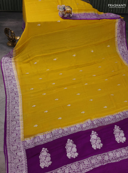 Yellow & Purple Banarasi Chiffon Saree - Buttas