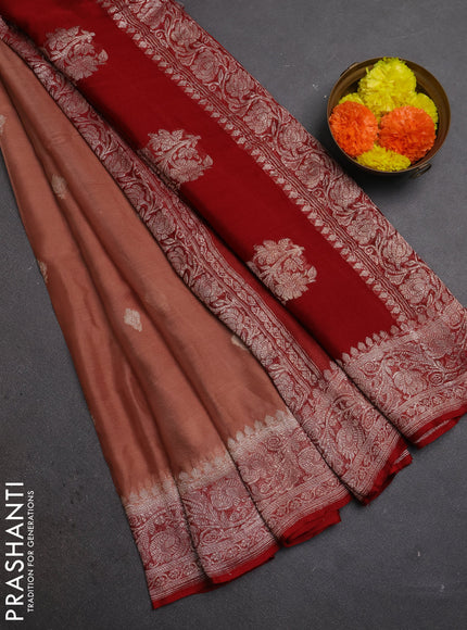 Brown & Maroon Banarasi Chiffon Saree - Buttas