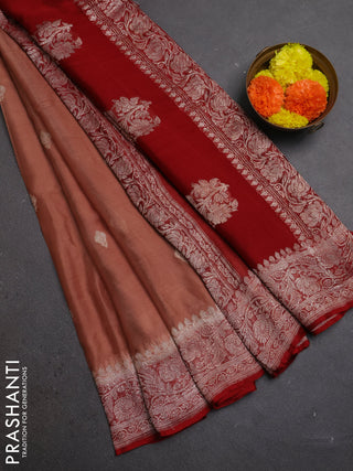 Brown & Maroon Banarasi Chiffon Saree - Buttas
