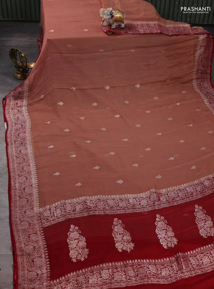 Brown & Maroon Banarasi Chiffon Saree - Buttas
