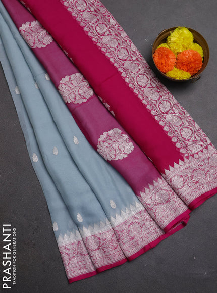 Grey & Pink Banarasi Chiffon Saree - Buttas