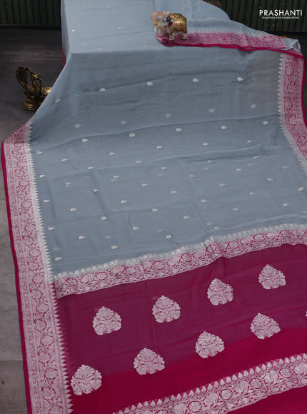 Grey & Pink Banarasi Chiffon Saree - Buttas