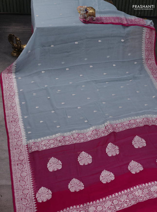 Grey & Pink Banarasi Chiffon Saree - Buttas