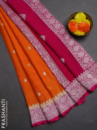 Orange & Pink Banarasi Chiffon Saree - Buttas