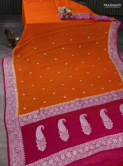 Orange & Pink Banarasi Chiffon Saree - Buttas