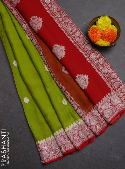 Green & Red Banarasi Chiffon Saree - Buttas