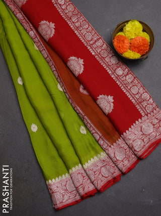 Green & Red Banarasi Chiffon Saree - Buttas