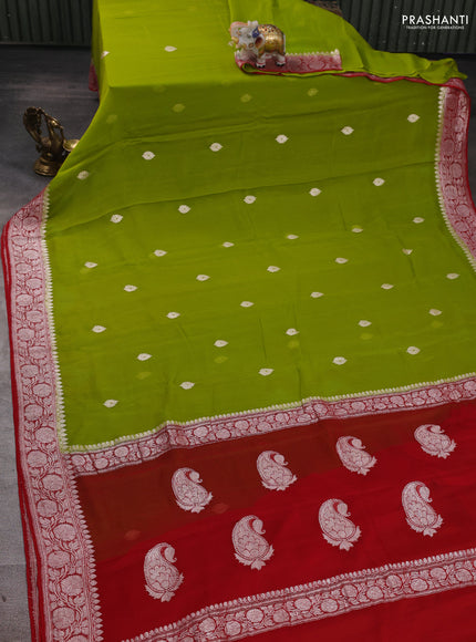 Green & Red Banarasi Chiffon Saree - Buttas