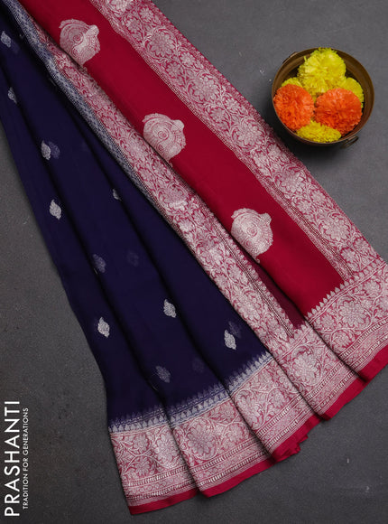 Navy Blue & Pink Banarasi Chiffon Saree - Buttas