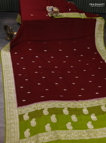 Maroon & Green Banarasi Chiffon Saree - Buttas