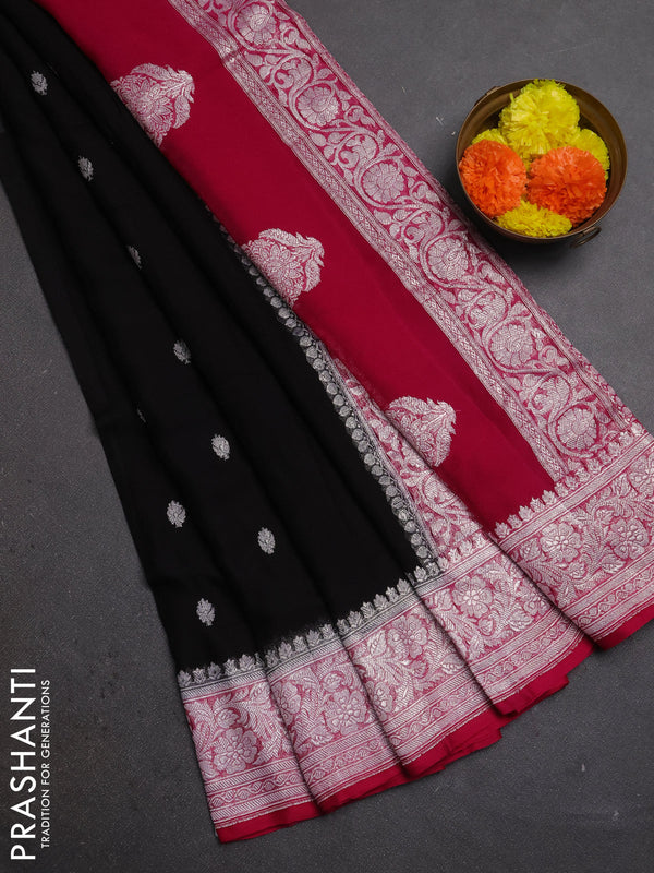 Black & Pink Banarasi Chiffon Saree - Buttas