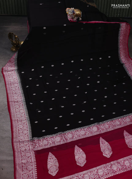 Black & Pink Banarasi Chiffon Saree - Buttas