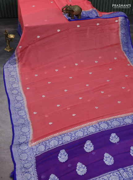 Peach & Blue Banarasi Chiffon Saree - Buttas