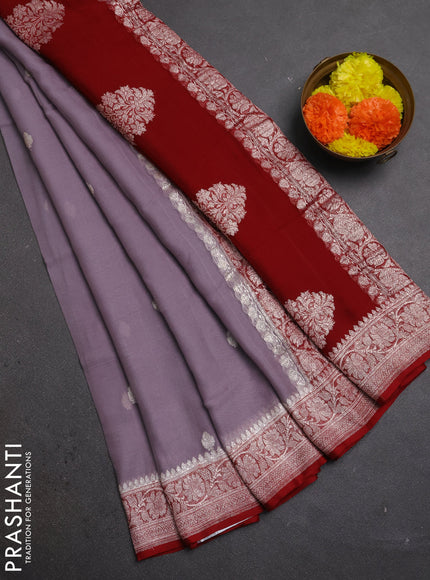 Grey & Maroon Banarasi Chiffon Saree - Buttas