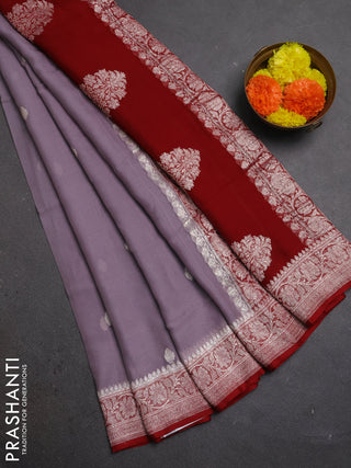 Grey & Maroon Banarasi Chiffon Saree - Buttas