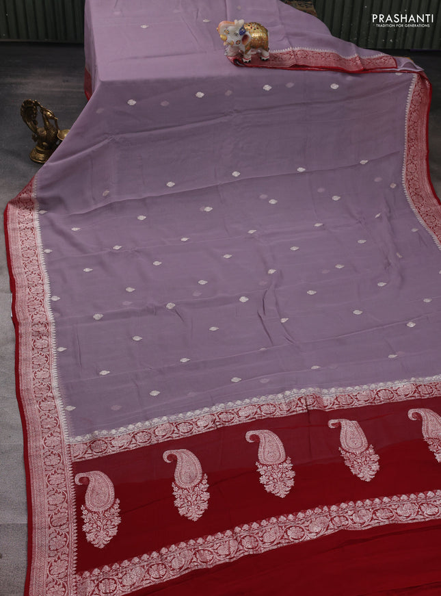 Grey & Maroon Banarasi Chiffon Saree - Buttas