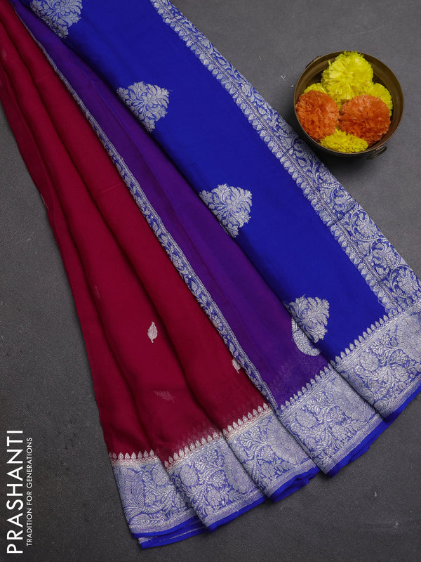 Pink & Blue Banarasi Chiffon Saree - Buttas