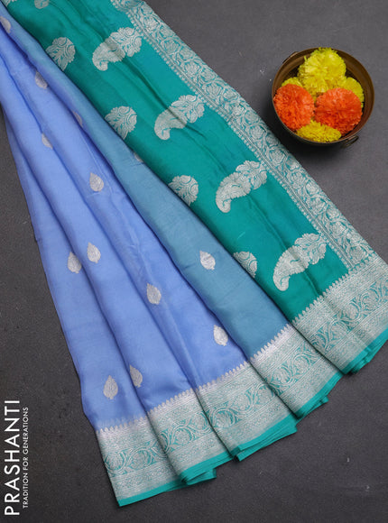 Pastel Blue & Teal Green Banarasi Chiffon Saree - Buttas