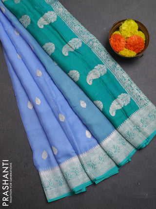 Pastel Blue & Teal Green Banarasi Chiffon Saree - Buttas