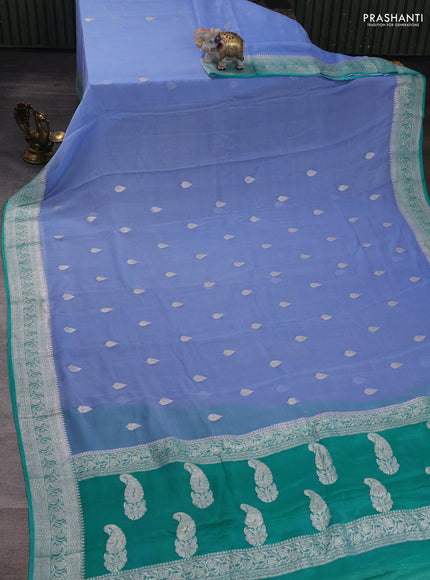Pastel Blue & Teal Green Banarasi Chiffon Saree - Buttas