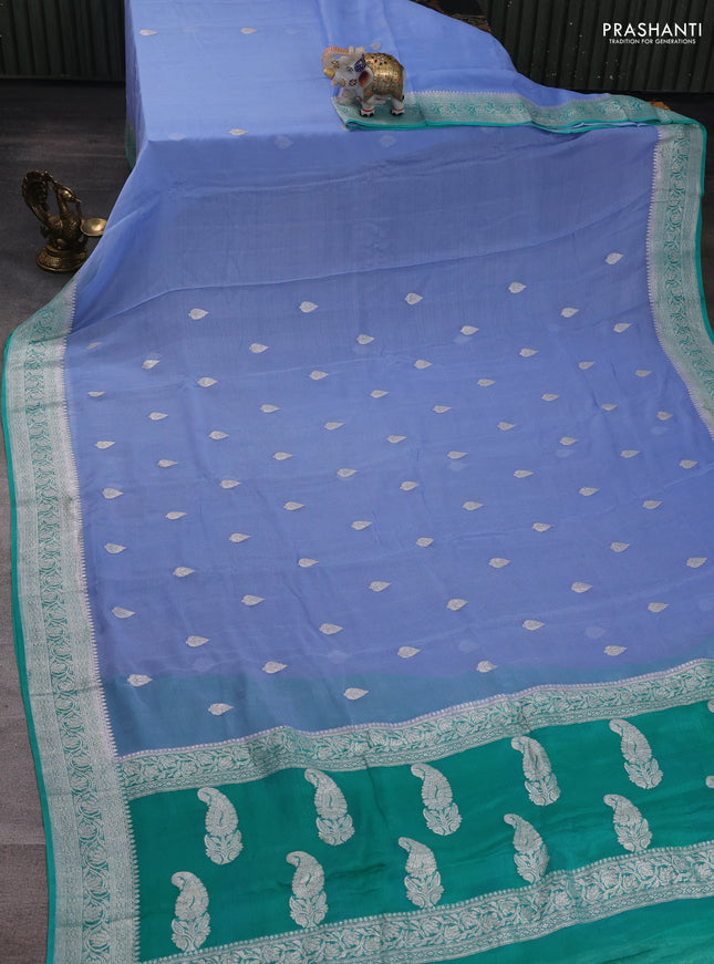 Pastel Blue & Teal Green Banarasi Chiffon Saree - Buttas