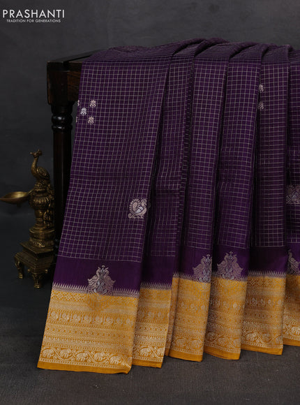 Violet & Mustard Yellow Dola Silk - Checks