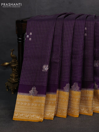 Violet & Mustard Yellow Dola Silk - Checks