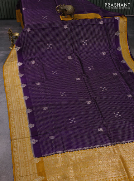 Violet & Mustard Yellow Dola Silk - Checks