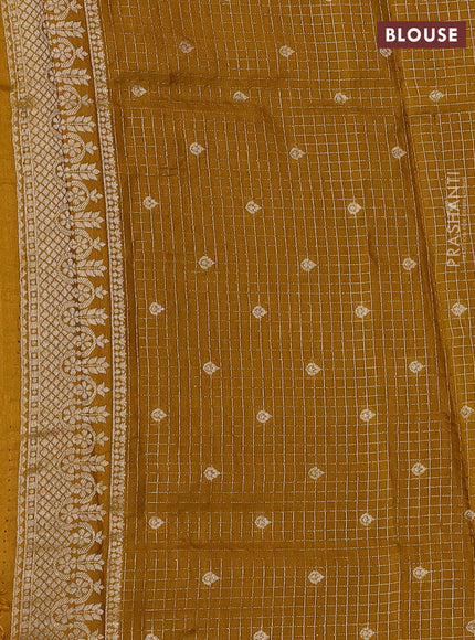 Violet & Mustard Yellow Dola Silk - Checks