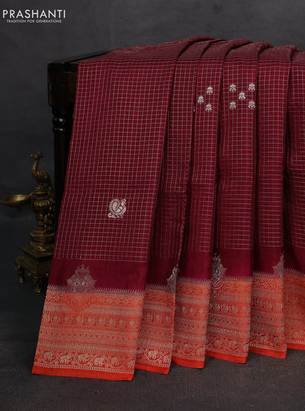 Maroon & Orange Dola Silk - Checks