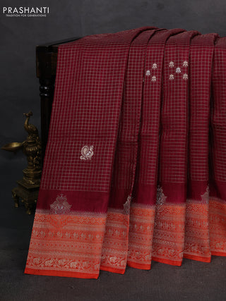 Maroon & Orange Dola Silk - Checks