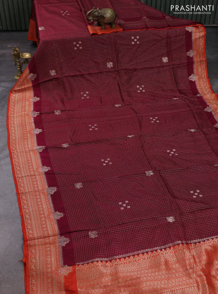 Maroon & Orange Dola Silk - Checks