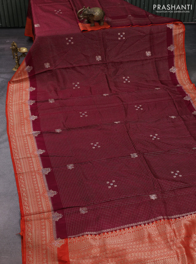 Maroon & Orange Dola Silk - Checks
