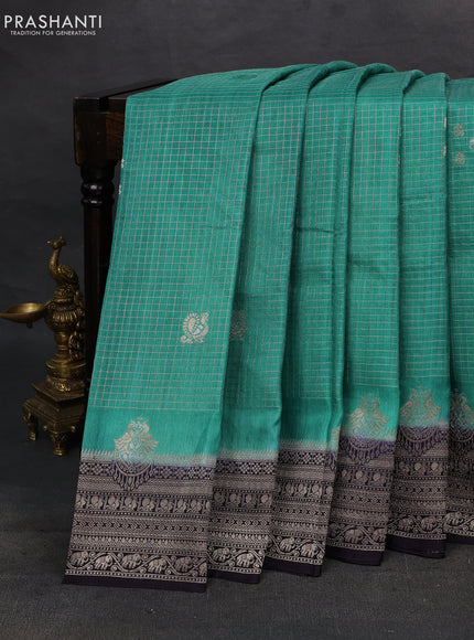 Teal Green & Jamun Dola Silk - Checks