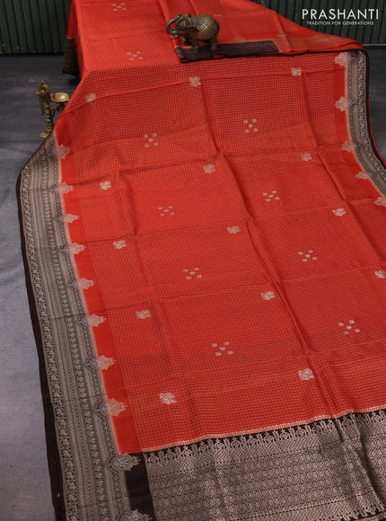 Orange & Coffee Brown Dola Silk - Checks
