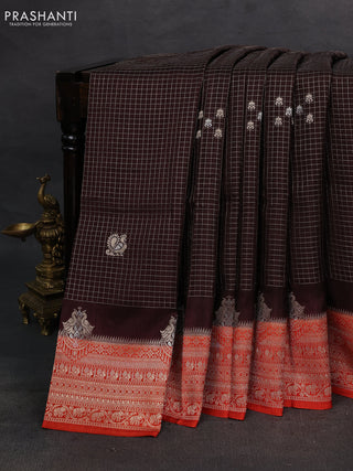 Coffee Brown & Orange Dola Silk - Checks