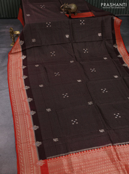 Coffee Brown & Orange Dola Silk - Checks