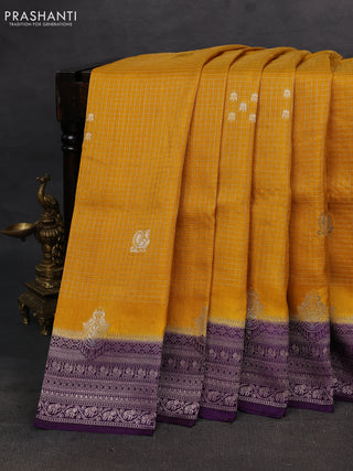 Mustard Yellow & Purple Dola Silk - Checks