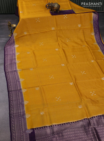 Mustard Yellow & Purple Dola Silk - Checks