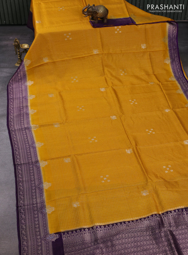 Mustard Yellow & Purple Dola Silk - Checks