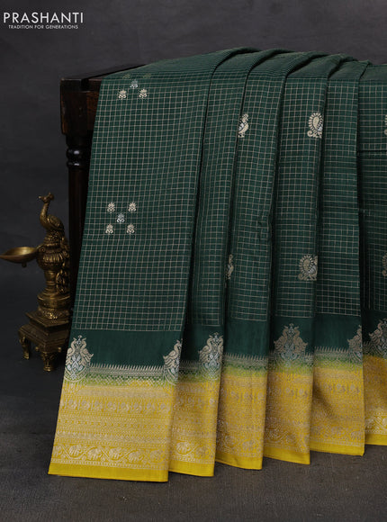 Bottle Green & Mustard Yellow Dola Silk - Checks