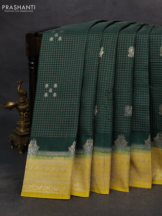 Bottle Green & Mustard Yellow Dola Silk - Checks