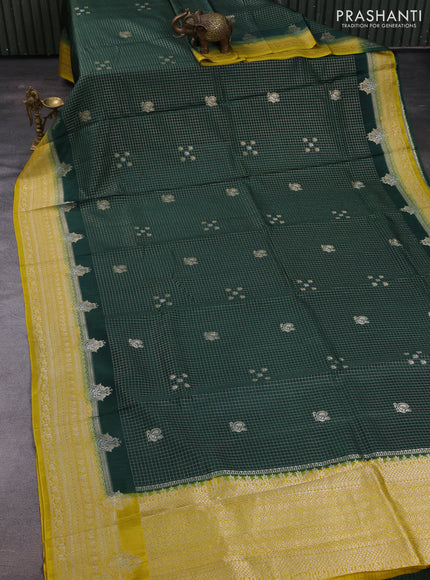 Bottle Green & Mustard Yellow Dola Silk - Checks