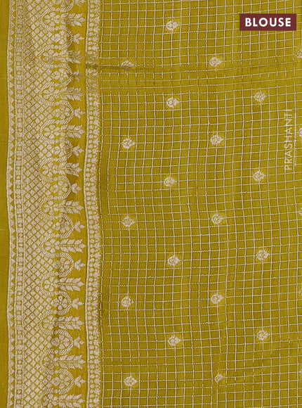 Bottle Green & Mustard Yellow Dola Silk - Checks