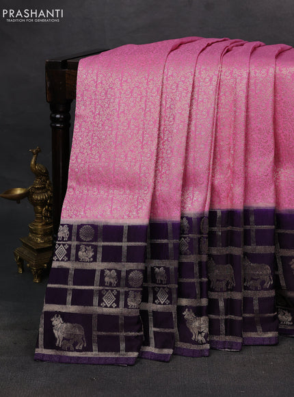 Pink & Violet Dola Silk - Brocade