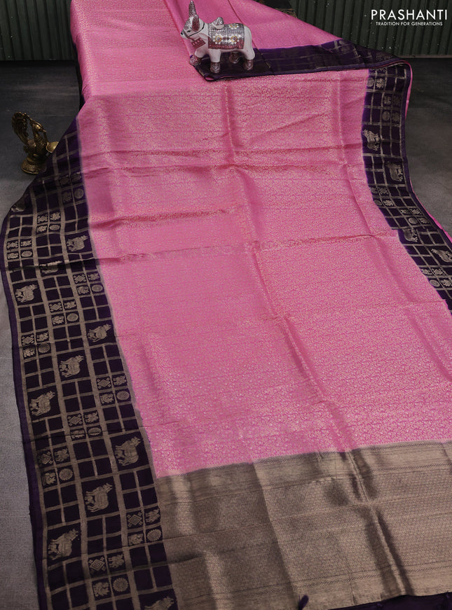 Pink & Violet Dola Silk - Brocade