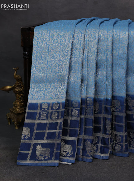 Blue & Peacock Blue Dola Silk - Brocade