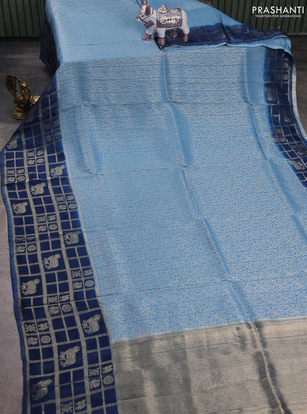 Blue & Peacock Blue Dola Silk - Brocade